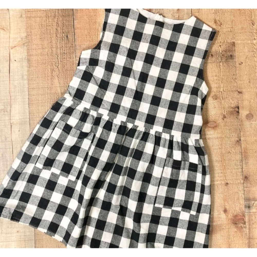 Rachel Parcell Black White Buffalo‎ Plaid Cotton Sleeveless Pocket Dress Small